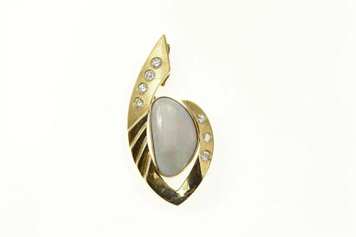 14K Designer Black Opal Diamond Geometric Pendant Yellow Gold