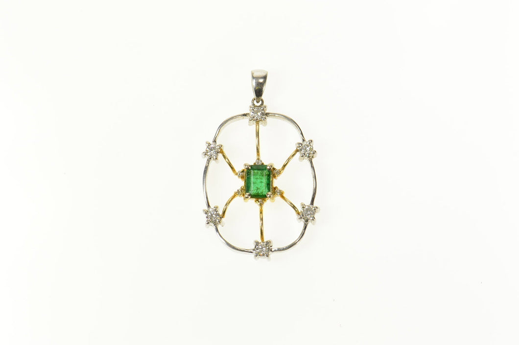 18K 1.66 Ctw Emerald Diamond Two Tone Web Pendant White Gold