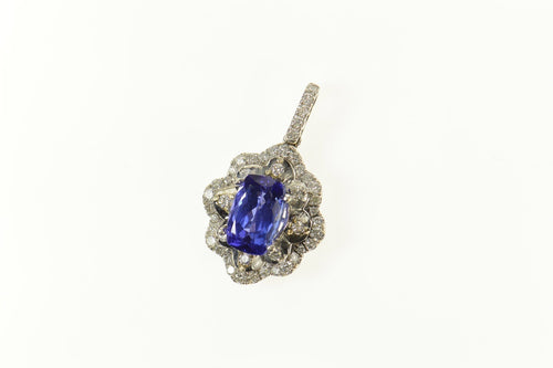 14K 3.31 Ctw Cushion Tanzanite Diamond Halo Pendant White Gold