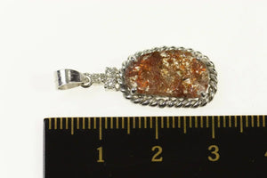 14K Red Ornate Sapphire Slab Diamond Cluster Pendant White Gold