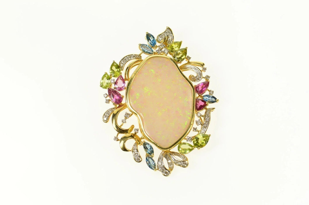 18K Opal Peridot Topaz Tourmaline Diamond Statement Pendant Yellow Gold