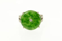 Load image into Gallery viewer, 18K Jade Diamond Round Ornate Statement Ring Size 8 White Gold