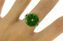 Load image into Gallery viewer, 18K Jade Diamond Round Ornate Statement Ring Size 8 White Gold