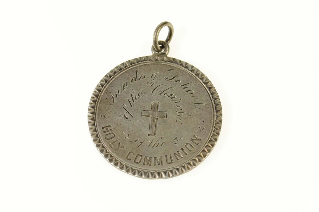 Sterling Silver Victorian Etched Attendance Award Church Charm/Pendant
