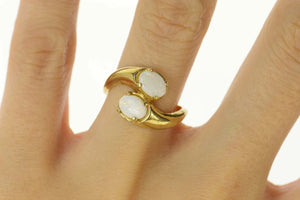 10K Oval Opal Ornate Retro Bypass Statement Ring Size 6.75 Yellow Gold