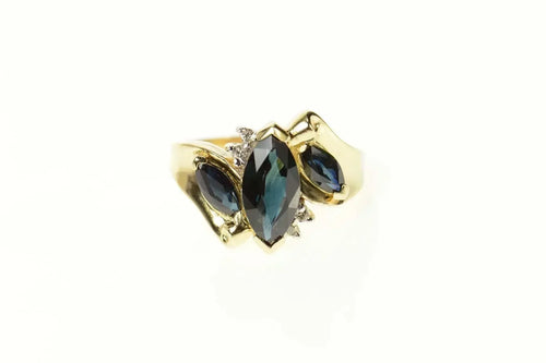 14K Marquise Sapphire Diamond Accent Bypass Ring Size 8 Yellow Gold