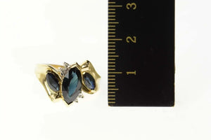 14K Marquise Sapphire Diamond Accent Bypass Ring Size 8 Yellow Gold