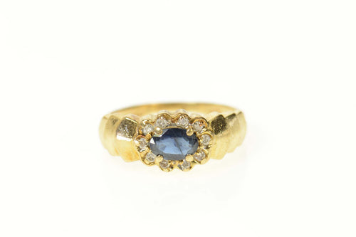 14K Oval Sapphire Diamond Scalloped Halo Ring Size 4.5 Yellow Gold