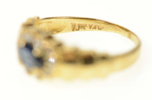Load image into Gallery viewer, 14K Oval Sapphire Diamond Scalloped Halo Ring Size 4.5 Yellow Gold