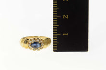 Load image into Gallery viewer, 14K Oval Sapphire Diamond Scalloped Halo Ring Size 4.5 Yellow Gold