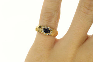 14K Oval Sapphire Diamond Scalloped Halo Ring Size 4.5 Yellow Gold