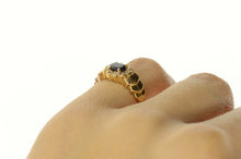 Load image into Gallery viewer, 14K Oval Sapphire Diamond Scalloped Halo Ring Size 4.5 Yellow Gold