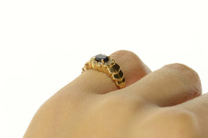 14K Oval Sapphire Diamond Scalloped Halo Ring Size 4.5 Yellow Gold