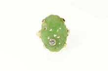 Load image into Gallery viewer, 14K Ornate Carved Floral Jade Diamond Cocktail Ring Size 3 Yellow Gold