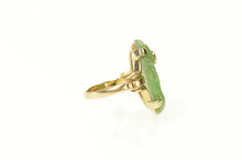 Load image into Gallery viewer, 14K Ornate Carved Floral Jade Diamond Cocktail Ring Size 3 Yellow Gold