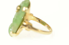 Load image into Gallery viewer, 14K Ornate Carved Floral Jade Diamond Cocktail Ring Size 3 Yellow Gold