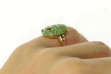 Load image into Gallery viewer, 14K Ornate Carved Floral Jade Diamond Cocktail Ring Size 3 Yellow Gold