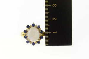 14K Oval Opal Diamond Sapphire Cocktail Ring Size 5.5 Yellow Gold