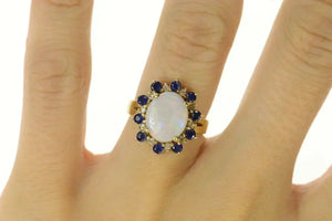 14K Oval Opal Diamond Sapphire Cocktail Ring Size 5.5 Yellow Gold