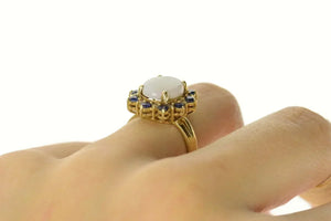 14K Oval Opal Diamond Sapphire Cocktail Ring Size 5.5 Yellow Gold