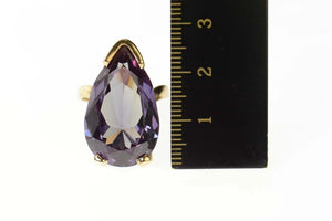 14K Pear Amethyst Retro Ornate Cocktail Ring Size 7.75 Yellow Gold