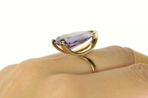 14K Pear Amethyst Retro Ornate Cocktail Ring Size 7.75 Yellow Gold