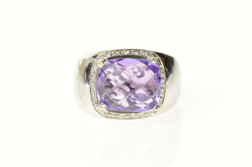 18K Amethyst Diamond Halo Loccai Design Ring Size 6.75 White Gold