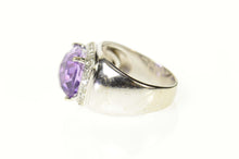 Load image into Gallery viewer, 18K Amethyst Diamond Halo Loccai Design Ring Size 6.75 White Gold