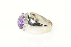 18K Amethyst Diamond Halo Loccai Design Ring Size 6.75 White Gold