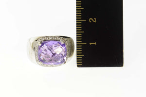 18K Amethyst Diamond Halo Loccai Design Ring Size 6.75 White Gold