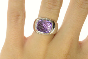 18K Amethyst Diamond Halo Loccai Design Ring Size 6.75 White Gold