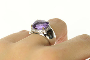 18K Amethyst Diamond Halo Loccai Design Ring Size 6.75 White Gold