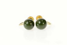 Load image into Gallery viewer, 14K Retro 1960&#39;s Nephrite Sphere Screw Back Earrings Yellow Gold