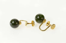 Load image into Gallery viewer, 14K Retro 1960&#39;s Nephrite Sphere Screw Back Earrings Yellow Gold