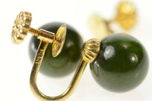 Load image into Gallery viewer, 14K Retro 1960&#39;s Nephrite Sphere Screw Back Earrings Yellow Gold