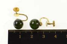 Load image into Gallery viewer, 14K Retro 1960&#39;s Nephrite Sphere Screw Back Earrings Yellow Gold