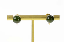 Load image into Gallery viewer, 14K Retro 1960&#39;s Nephrite Sphere Screw Back Earrings Yellow Gold