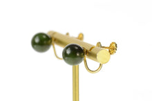 Load image into Gallery viewer, 14K Retro 1960&#39;s Nephrite Sphere Screw Back Earrings Yellow Gold