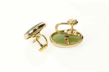 Load image into Gallery viewer, 14K Oval Nephrite Jade Cabochon Screw Back Earrings Yellow Gold