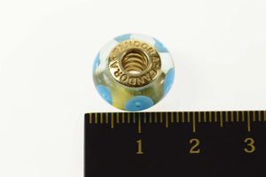 14K Pandora Murano Blue Glass Swirl Designer Charm/Pendant Yellow Gold
