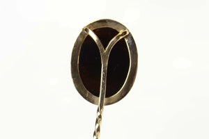 14K Carved Black Agate Cameo Oval Ornate Stick Pin Yellow Gold