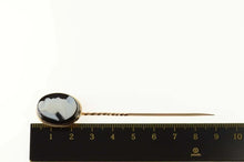 Load image into Gallery viewer, 14K Carved Black Agate Cameo Oval Ornate Stick Pin Yellow Gold