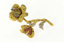 Load image into Gallery viewer, 18K 1960&#39;s Pave Sapphire Ruby Diamond Flower Pin/Brooch Yellow Gold