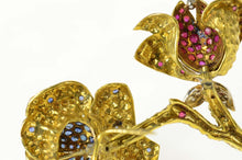 Load image into Gallery viewer, 18K 1960&#39;s Pave Sapphire Ruby Diamond Flower Pin/Brooch Yellow Gold