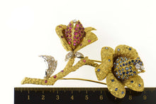 Load image into Gallery viewer, 18K 1960&#39;s Pave Sapphire Ruby Diamond Flower Pin/Brooch Yellow Gold