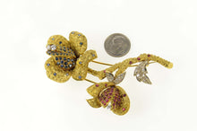 Load image into Gallery viewer, 18K 1960&#39;s Pave Sapphire Ruby Diamond Flower Pin/Brooch Yellow Gold