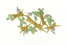 Load image into Gallery viewer, 14K Ornate Retro Jade Diamond Tree Motif Pin/Brooch Yellow Gold