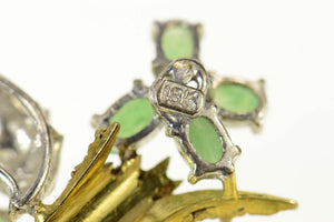 14K Ornate Retro Jade Diamond Tree Motif Pin/Brooch Yellow Gold