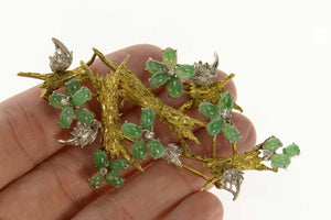 14K Ornate Retro Jade Diamond Tree Motif Pin/Brooch Yellow Gold