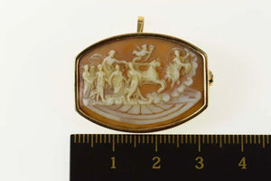 14K Victorian Ornate Angelic Scene Carved Cameo Pendant/Pin Yellow Gold